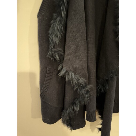 Lilly Pulitzer Black Size Large Open Cardigan Sweater Faux Fur Trim Cotton Money - Picture 6 of 8